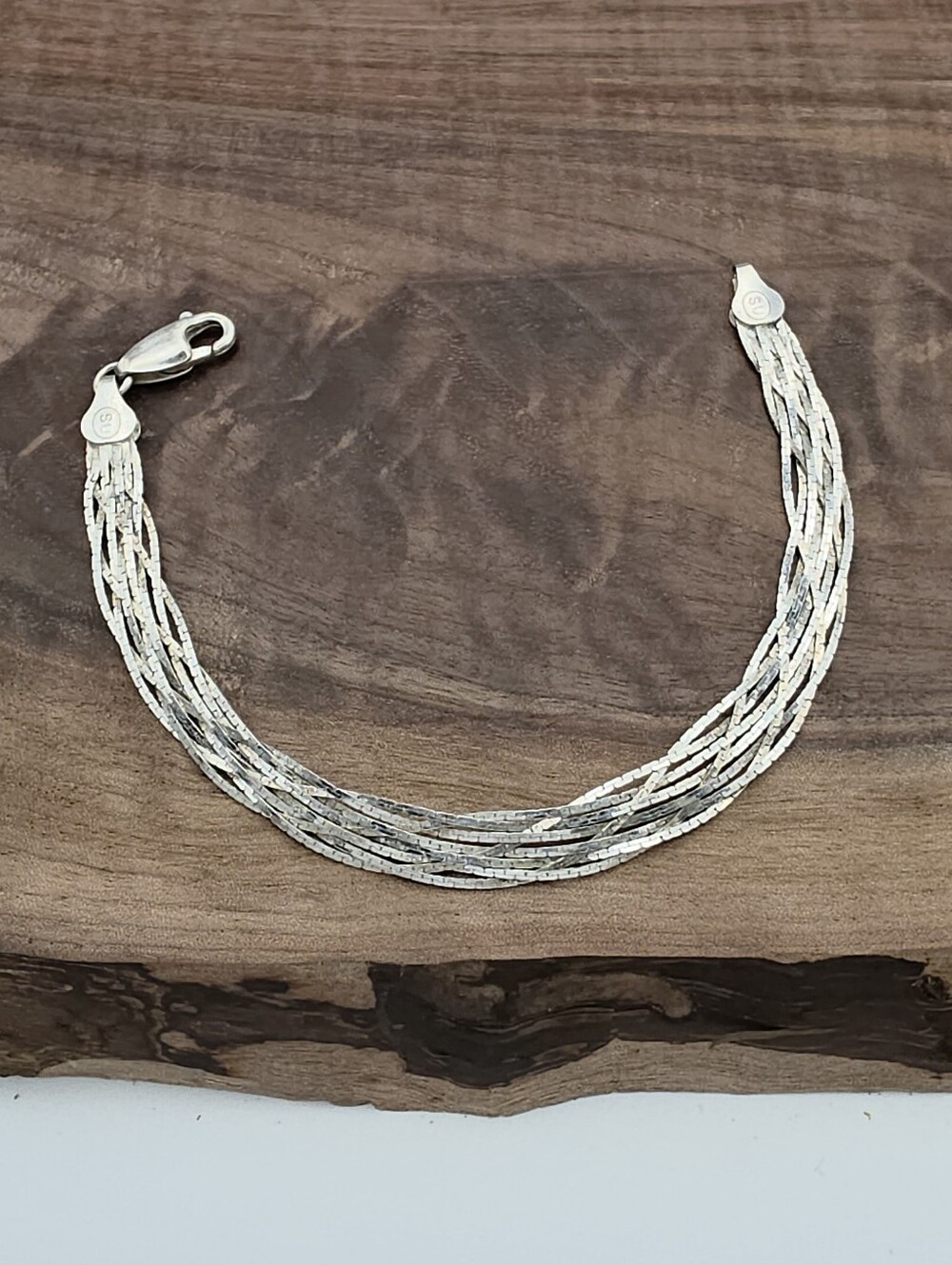Vintage 925 Sterling Silver Italy 8 Strand Woven Herringbone Bracelet Boho